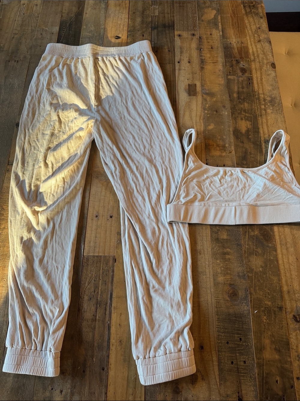 Seamless Ribbed Set - Cream Top & Pants